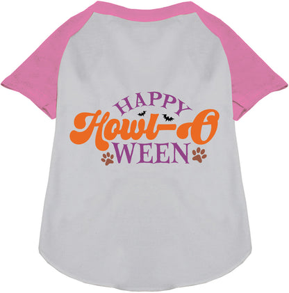 Light pink and white Happy Howl-Oween pet raglan shirt