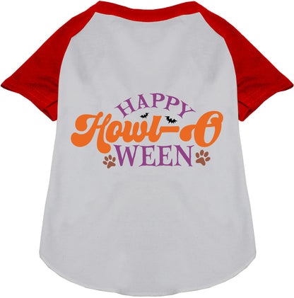 Red and white Happy Howl-Oween pet raglan shirt