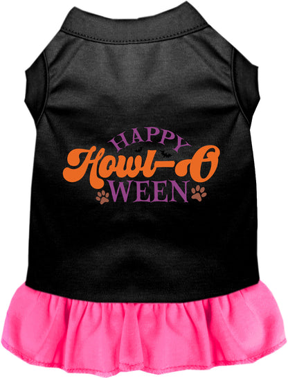 Black and pink Happy Howl-Oween pet dress with ruffled skirt