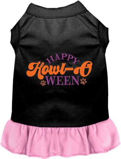 Black and light pink Happy Howl-Oween pet dress with ruffled skirt