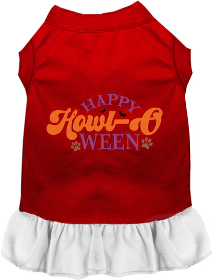 Red and white Happy Howl-Oween pet dress with ruffled skirt