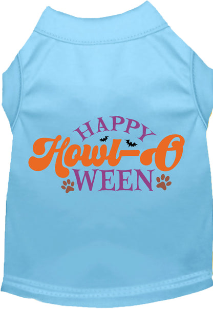 Blue Happy Howl-Oween pet shirt with festive design