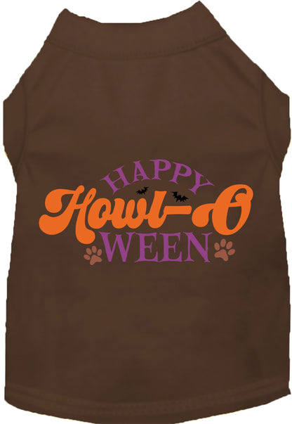 Brown Happy Howl-Oween pet shirt with festive design