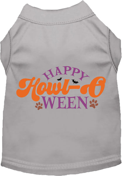 Gray Happy Howl-Oween pet shirt with festive design