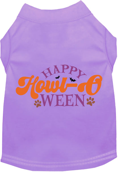 Purple Happy Howl-Oween pet shirt with festive design