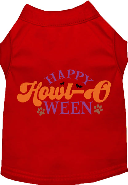 Red Happy Howl-Oween pet shirt with festive design