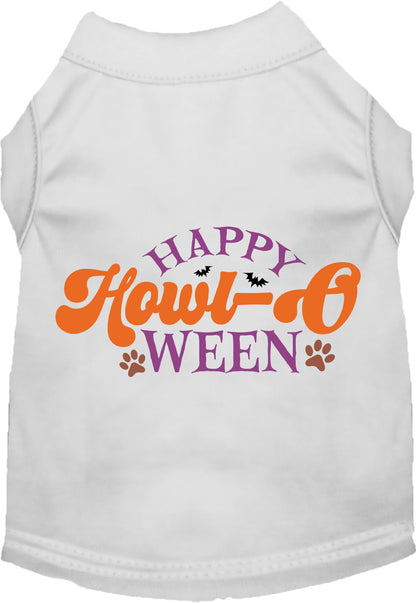 White Happy Howl-Oween pet shirt with festive design