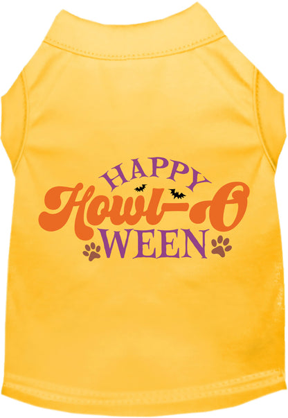 Yellow Happy Howl-Oween pet shirt with festive design