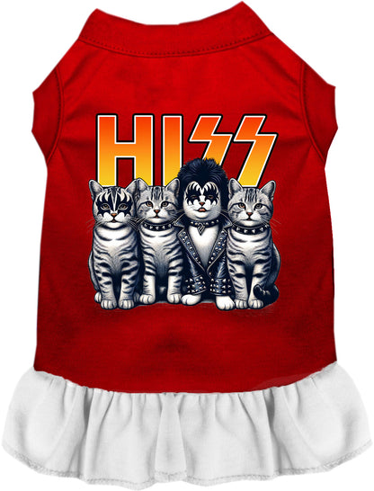 Red Hiss Kitties pet dress with white skirt