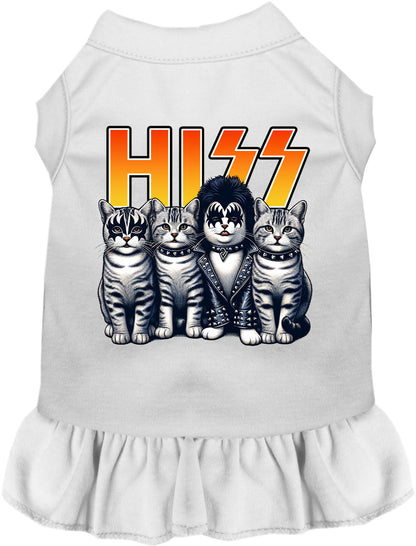 White Hiss Kitties pet dress with cat design