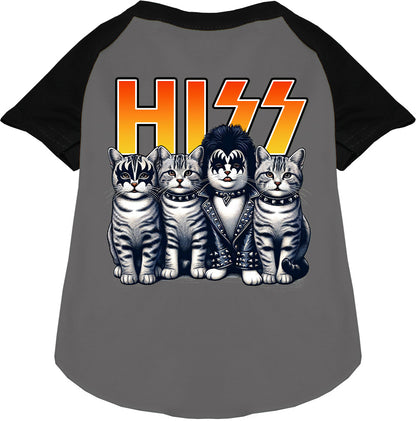 Hiss Kitties Pet Raglan Shirt in black and gray