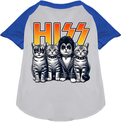 Hiss Kitties Pet Raglan Shirt in blue and gray