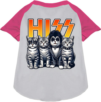 Hiss Kitties Pet Raglan Shirt in pink and gray