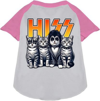 Hiss Kitties Pet Raglan Shirt in light pink and gray