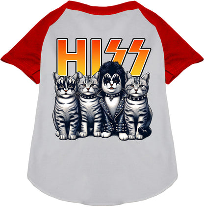 Hiss Kitties Pet Raglan Shirt in red and gray