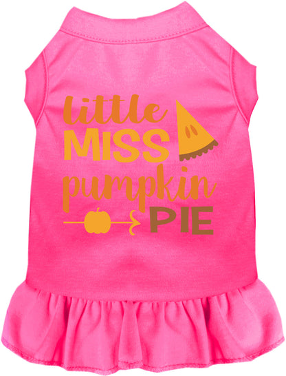 Pink Little Miss Pumpkin Pie pet dress with orange text