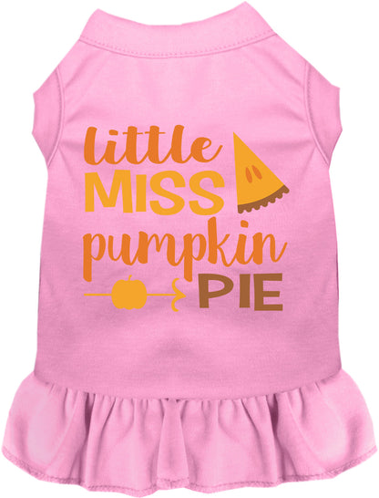 Light pink Little Miss Pumpkin Pie pet dress with orange text