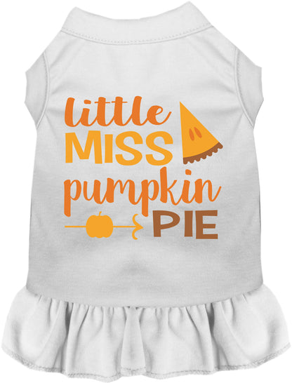 White Little Miss Pumpkin Pie pet dress with orange text