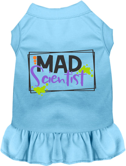 Blue Mad Scientist pet dress with ruffled skirt