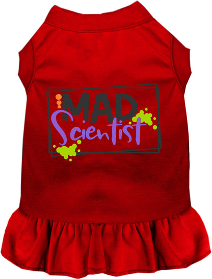 Red Mad Scientist pet dress with ruffled skirt