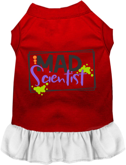 Red and white Mad Scientist pet dress with ruffled skirt