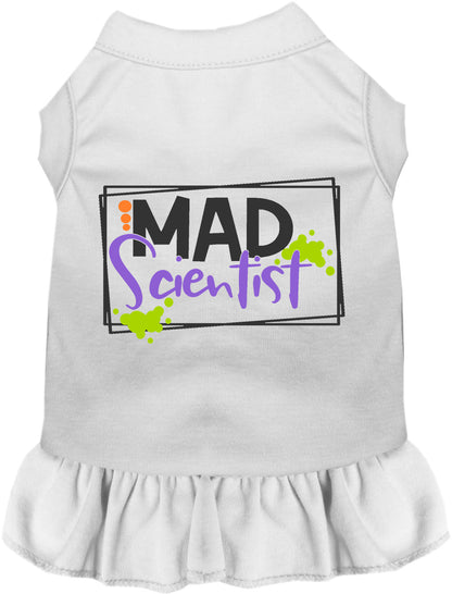 White Mad Scientist pet dress with ruffled skirt