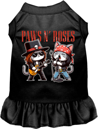 Black Paws N' Roses pet dress with rock band design