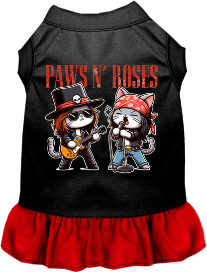 Red skirt Paws N' Roses pet dress with rock band design