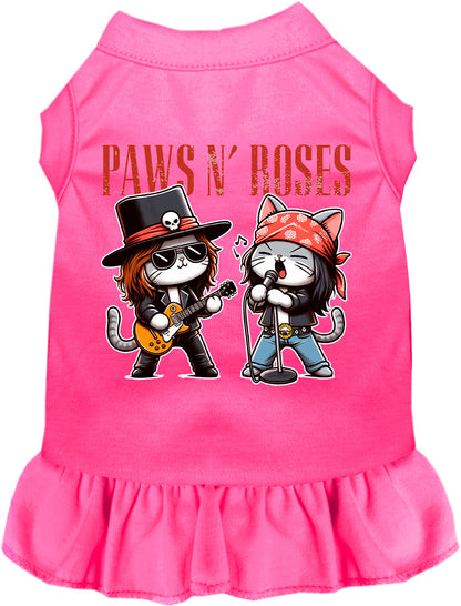 Bright pink Paws N' Roses pet dress with rock band design