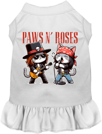 White Paws N' Roses pet dress with rock band design