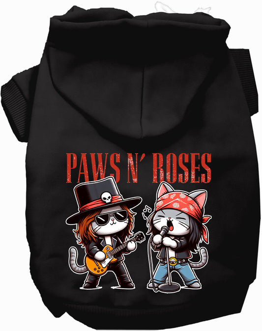 Black Paws N' Roses pet hoodie with cat band design