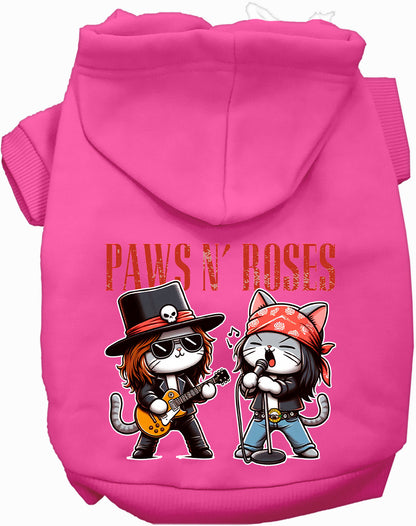 Pink Paws N' Roses pet hoodie with cat band design