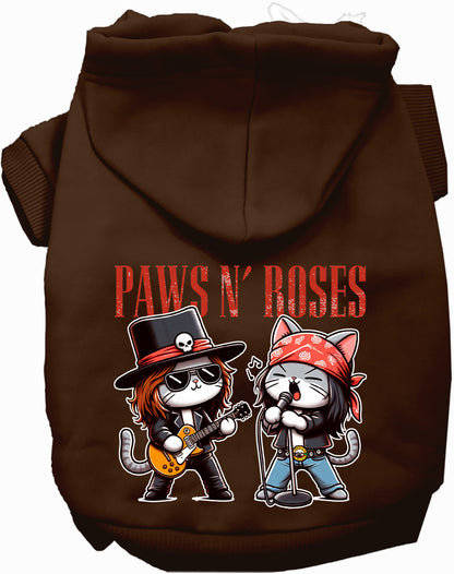 Brown Paws N' Roses pet hoodie with cat band design