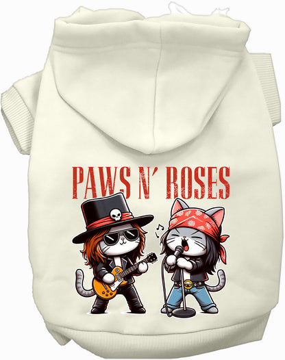 White Paws N' Roses pet hoodie with cat band design