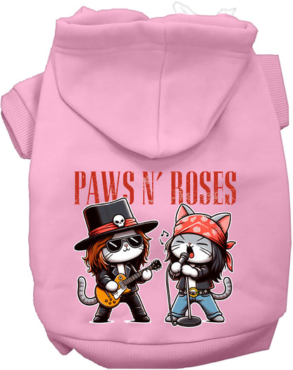 Light pink Paws N' Roses pet hoodie with cat band design