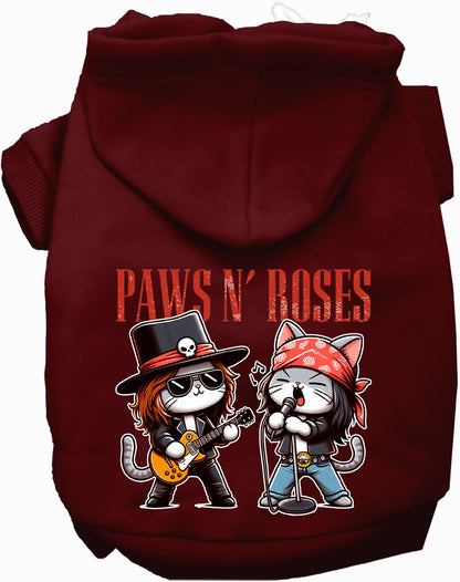 Burgundy Paws N' Roses pet hoodie with cat band design