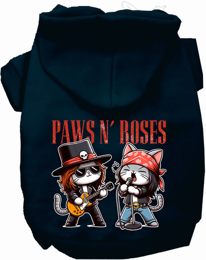 Navy Paws N' Roses pet hoodie with cat band design