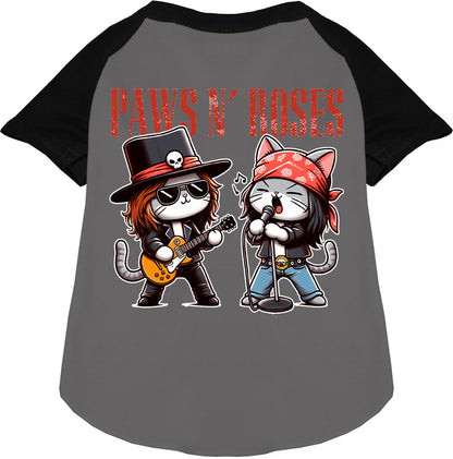 Black Paws N' Roses pet raglan shirt with cartoon cats