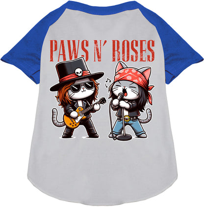 Blue Paws N' Roses pet raglan shirt with cartoon cats