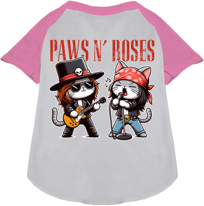 Pink Paws N' Roses pet raglan shirt with cartoon cats