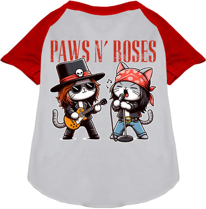 Red Paws N' Roses pet raglan shirt with cartoon cats