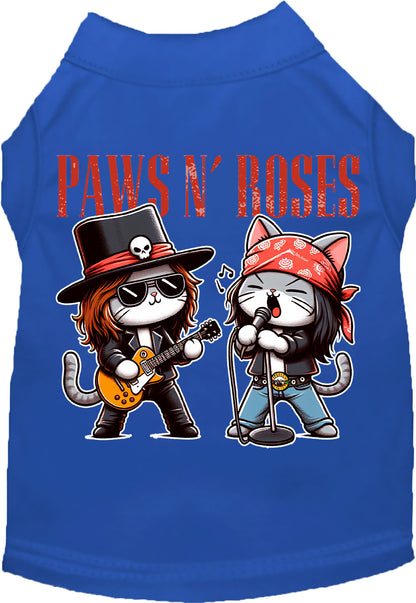 Blue Paws N' Roses pet shirt with rock band cats design