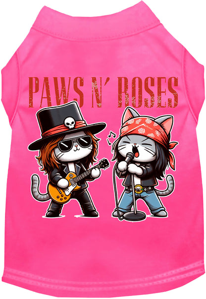 Pink Paws N' Roses pet shirt with rock band cats design