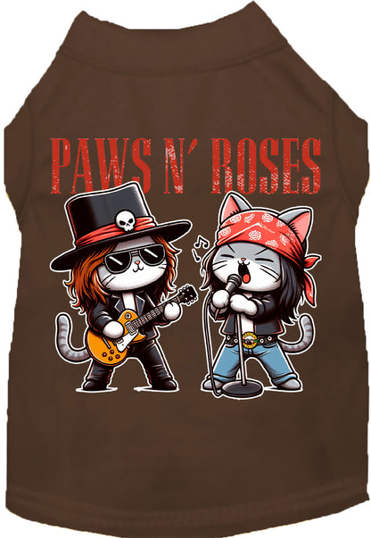 Brown Paws N' Roses pet shirt with rock band cats design