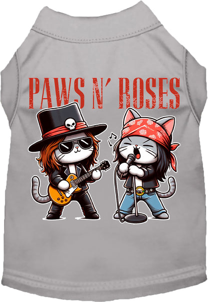 Gray Paws N' Roses pet shirt with rock band cats design