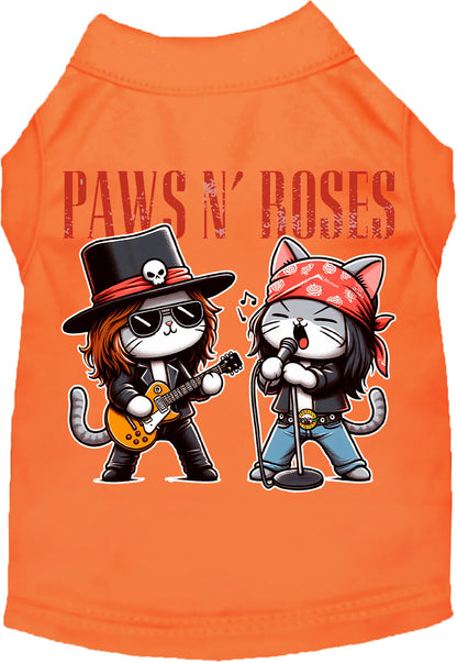 Orange Paws N' Roses pet shirt with rock band cats design