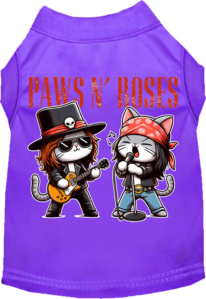 Purple Paws N' Roses pet shirt with rock band cats design