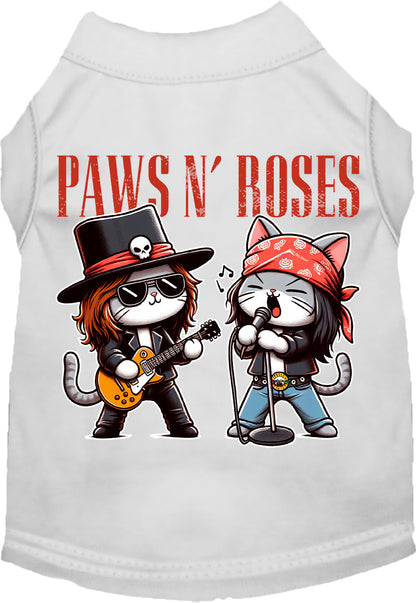 White Paws N' Roses pet shirt with rock band cats design