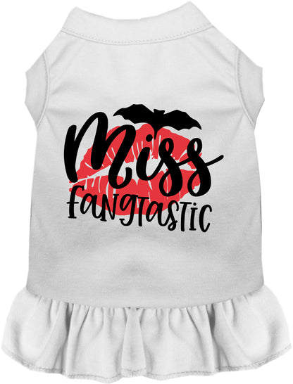 White Miss Fangtastic pet dress with ruffled skirt