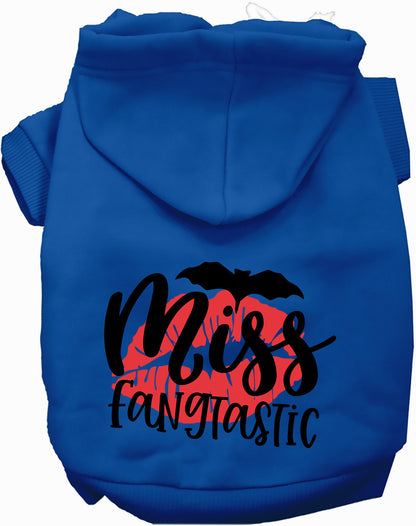 Dark blue Miss Fangtastic pet hoodie with bat design